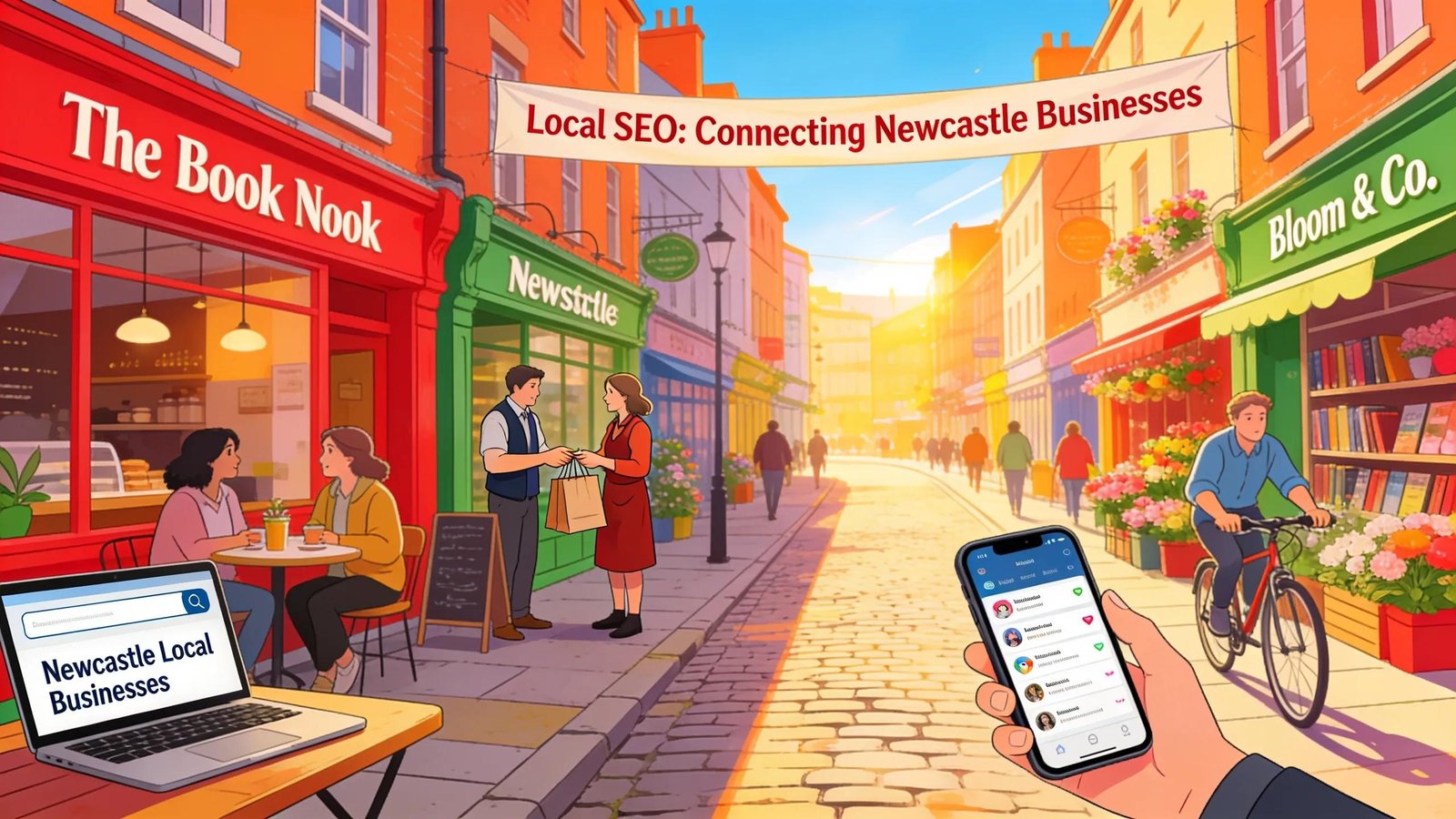 Newcastle cityscape with local businesses highlighting the importance of local SEO strategies