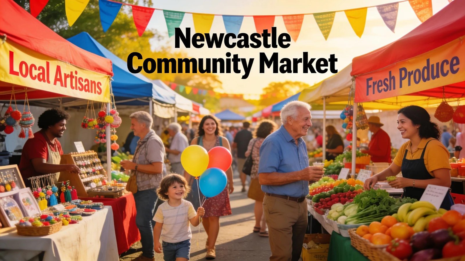 Local businesses engaging with the community at a vibrant Newcastle market
