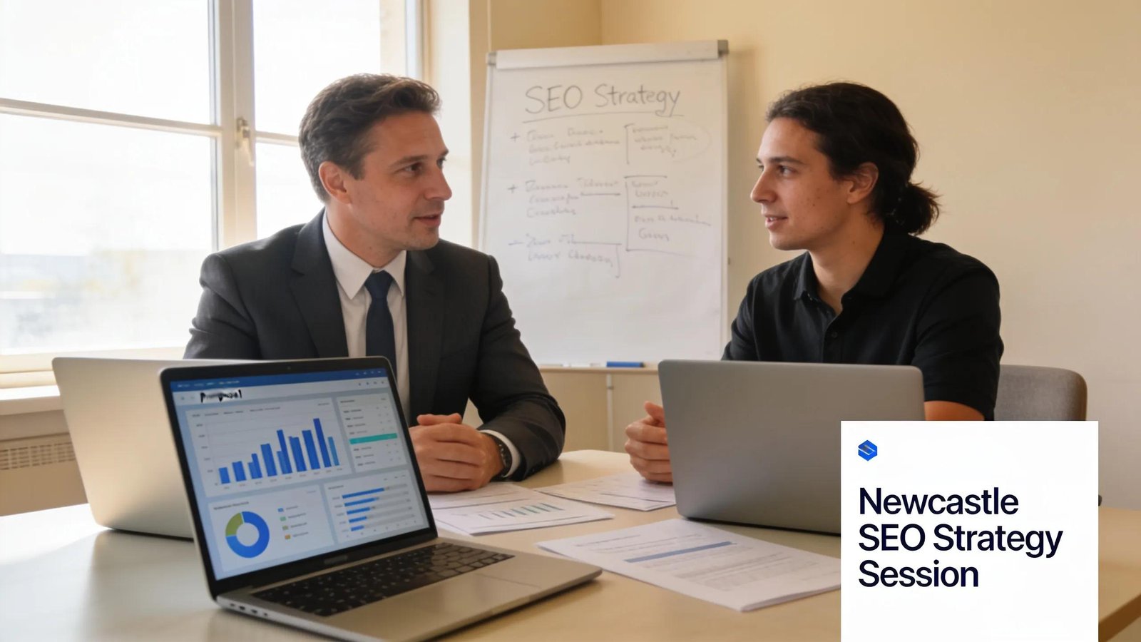 Newcastle business owner consulting an SEO agency about ecommerce optimisation